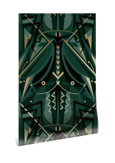 product image of Gold Metallic Wallpaper Art Deco Animaux in Grasshopper Green by Kek Amsterdam 578