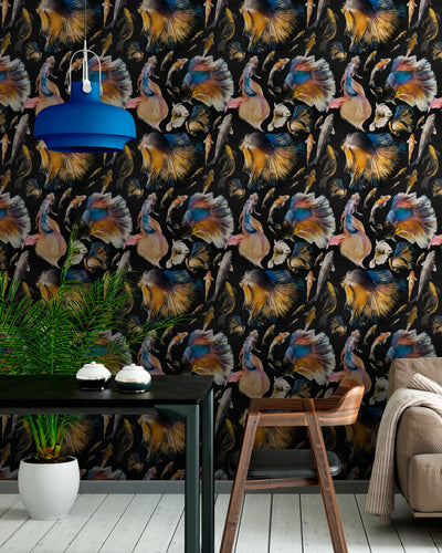 product image for Goldfish Wallpaper in Anthracite and Multi from the Atoll Collection by Mind the Gap 31