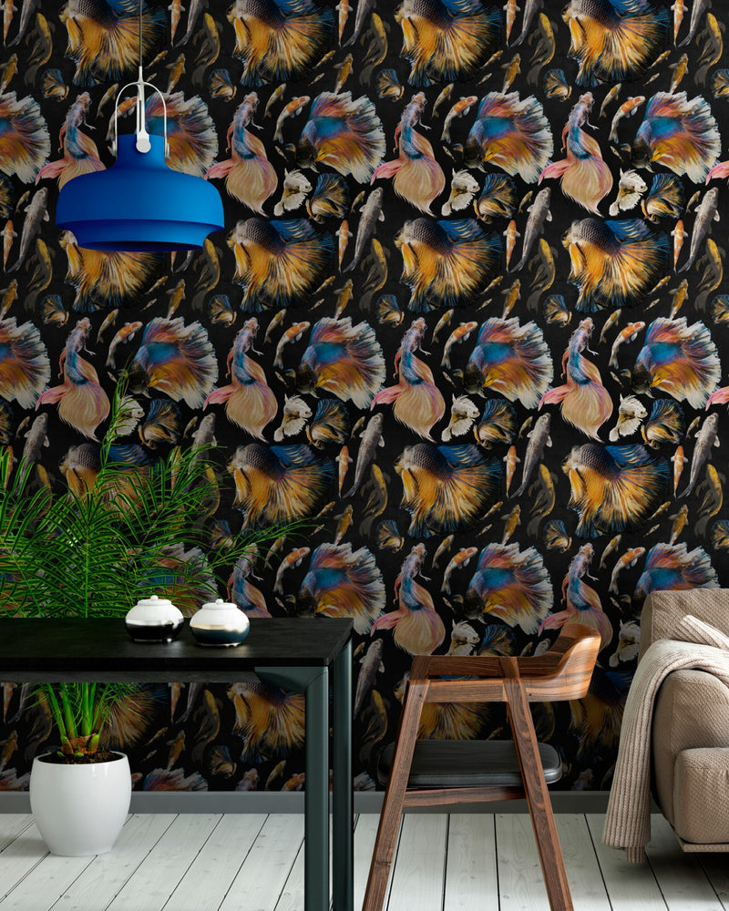 media image for Goldfish Wallpaper in Anthracite and Multi from the Atoll Collection by Mind the Gap 214