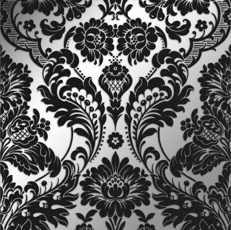 media image for Gothic Damask Flock Wallpaper in Black and Silver from the Exclusives Collection by Graham & Brown 255