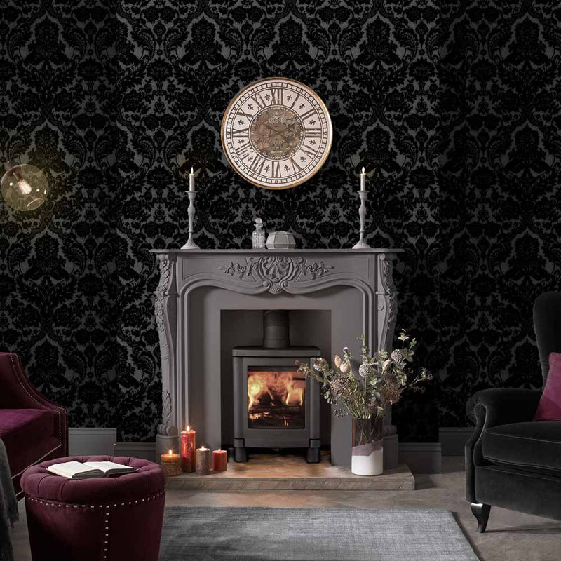 media image for Gothic Damask Wallpaper in Noir from the Exclusives Collection by Graham & Brown 288