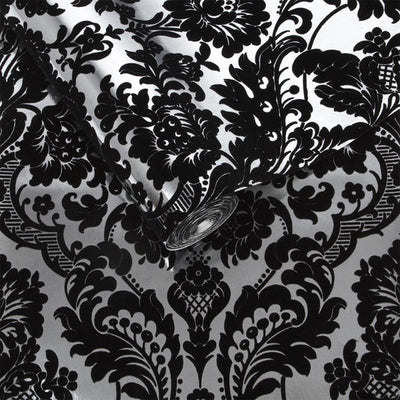 product image for Gothic Damask Flock Wallpaper in Black and Silver from the Exclusives Collection by Graham & Brown 31