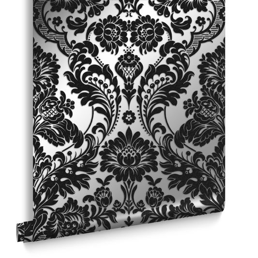 media image for Gothic Damask Flock Wallpaper in Black and Silver from the Exclusives Collection by Graham & Brown 297