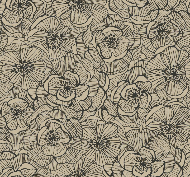 media image for sample graphic floral wallpaper in gold glitter and ebony from the casa blanca ii collection by seabrook wallcoverings 1 234