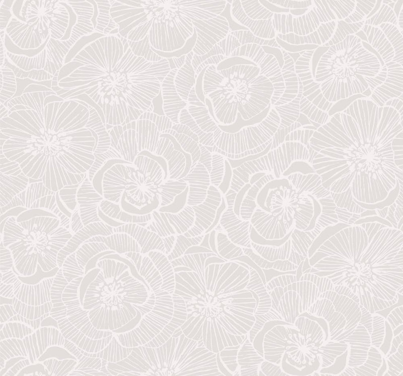 media image for Graphic Floral Wallpaper in Metallic Champagne and Ivory from the Casa Blanca II Collection by Seabrook Wallcoverings 242