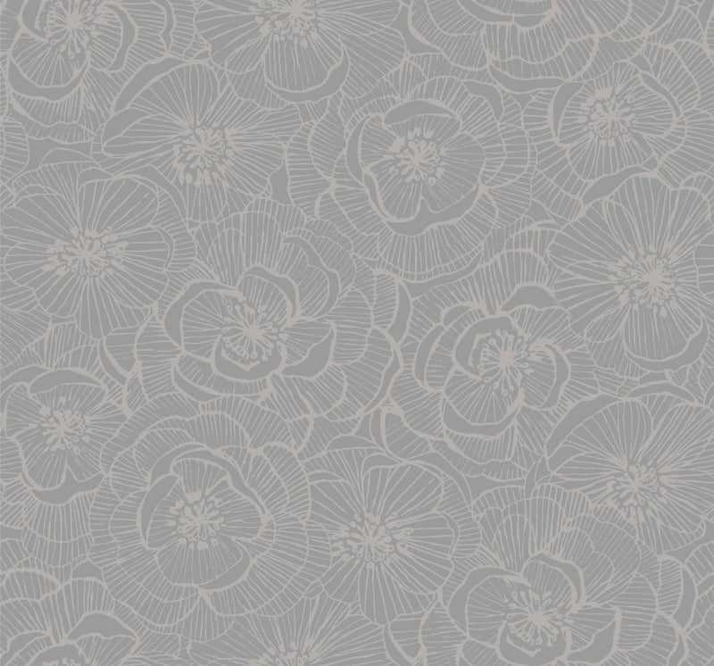 media image for sample graphic floral wallpaper in metallic silver from the casa blanca ii collection by seabrook wallcoverings 1 239