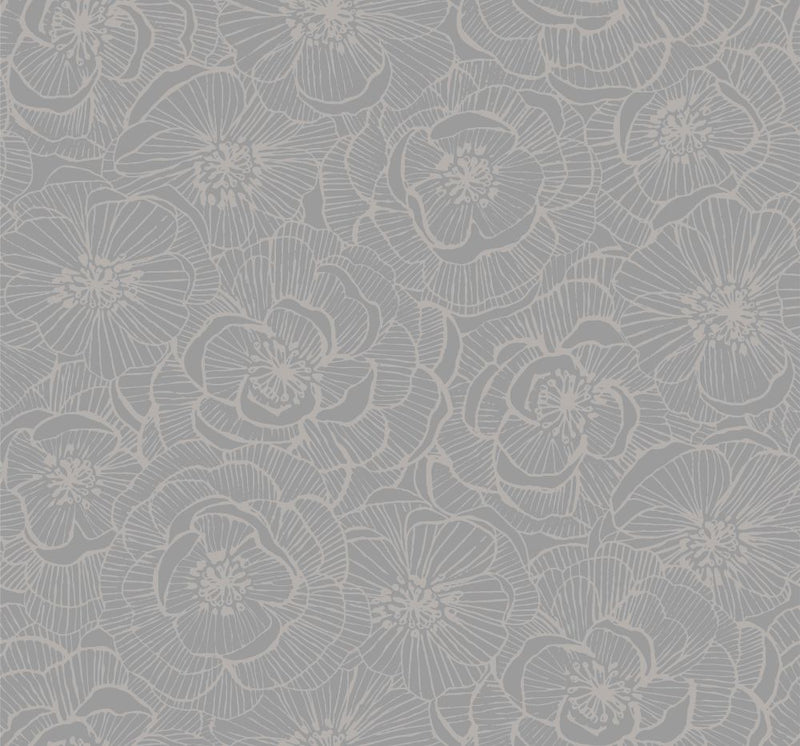 media image for sample graphic floral wallpaper in metallic silver from the casa blanca ii collection by seabrook wallcoverings 1 244