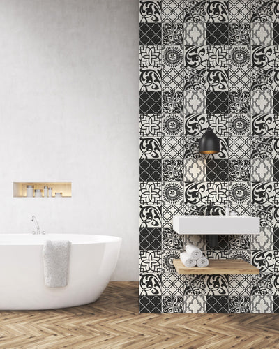product image for Graphic Tile Peel-and-Stick Wallpaper in Black and White by NextWall 7