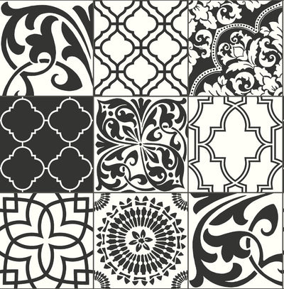 product image of sample graphic tile peel and stick wallpaper in black and white by nextwall 1 538