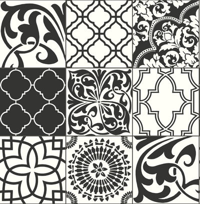 product image of sample graphic tile peel and stick wallpaper in black and white by nextwall 1 535