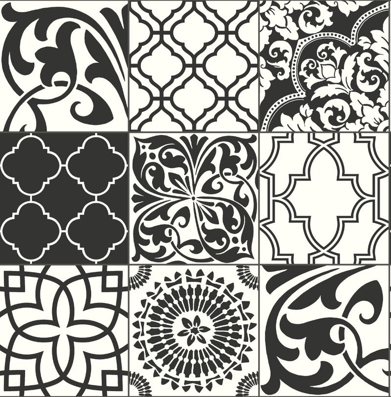media image for sample graphic tile peel and stick wallpaper in black and white by nextwall 1 222