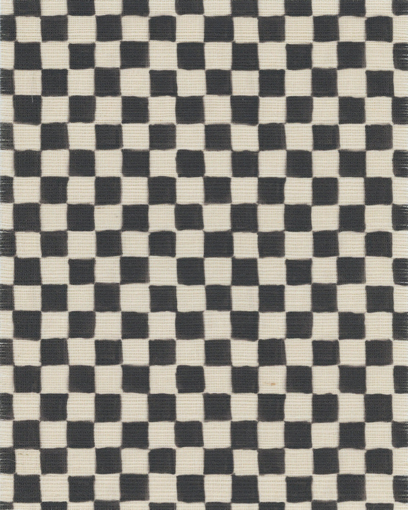 media image for Checker Grasscloth Black and White Wallpaper 249