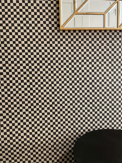 product image for Checker Grasscloth Black and White Wallpaper 15
