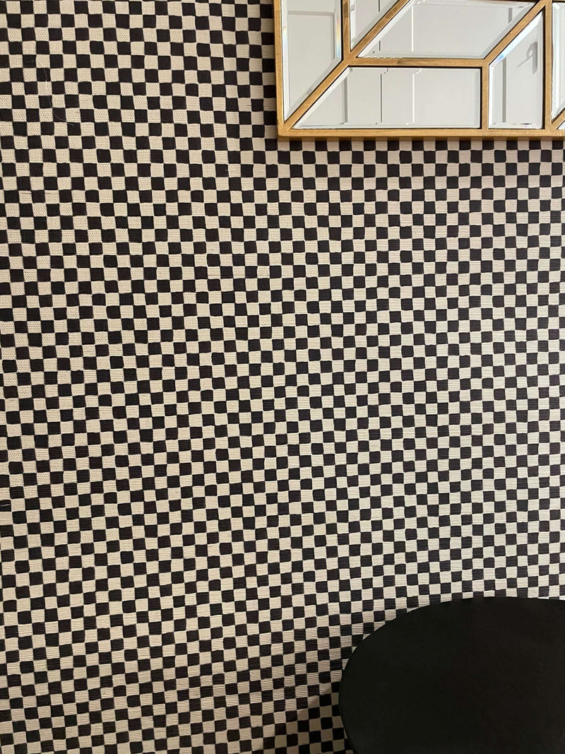 media image for Checker Grasscloth Black and White Wallpaper 233