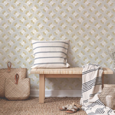 product image for Grasscloth Fans Self-Adhesive Wallpaper in Canary Gold by Tempaper 91