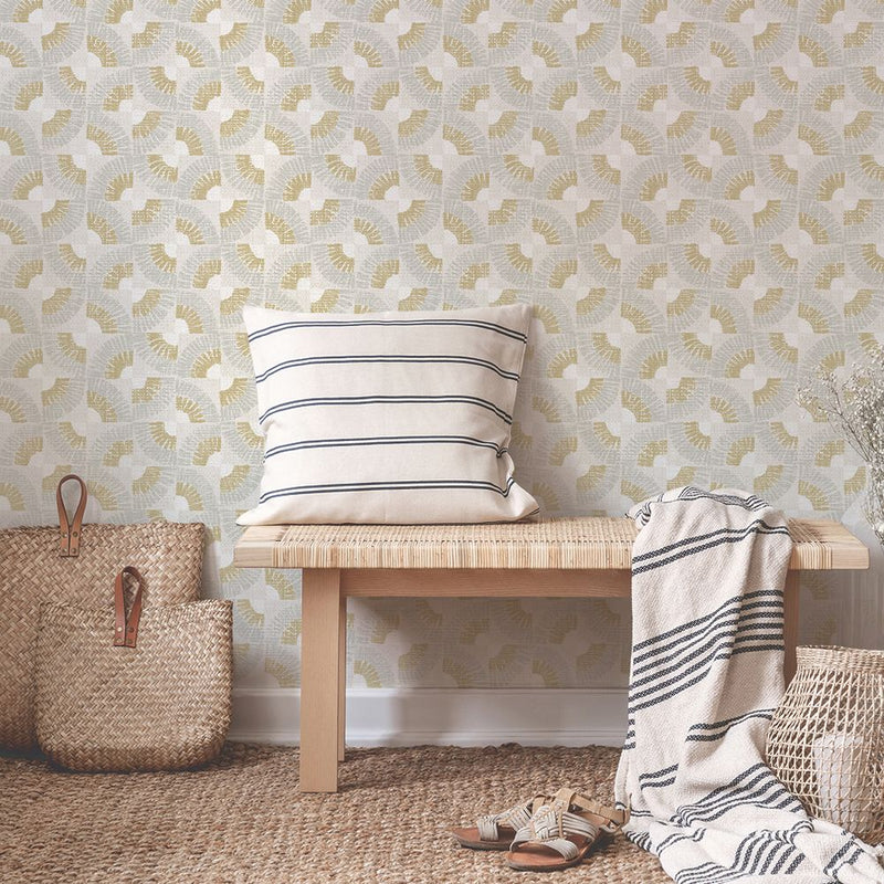 media image for Grasscloth Fans Self-Adhesive Wallpaper in Canary Gold by Tempaper 299