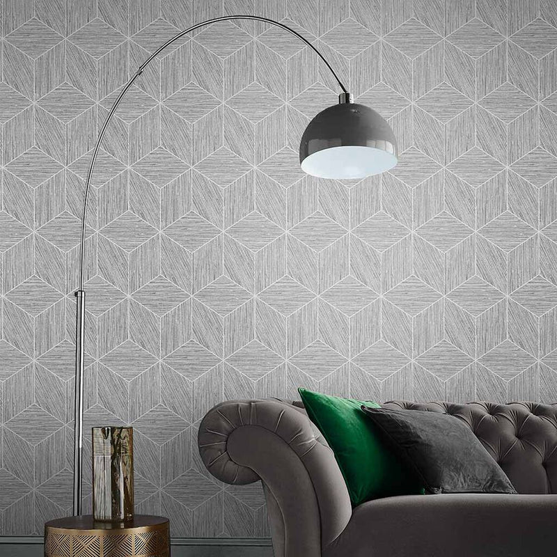 media image for Grasscloth Geo Wallpaper in Grey from the Exclusives Collection by Graham & Brown 299