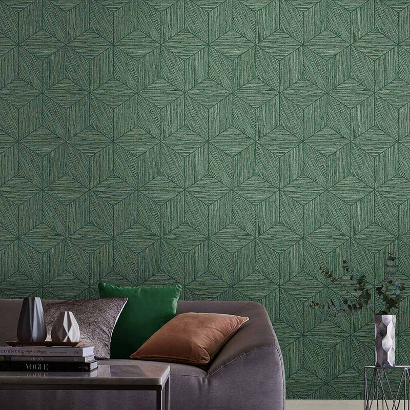 media image for Grasscloth Geo Wallpaper in Pine from the Exclusives Collection by Graham & Brown 285