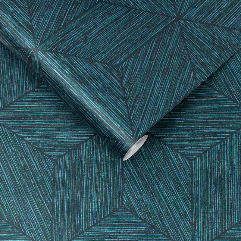 media image for Grasscloth Geo Wallpaper in Teal from the Exclusives Collection by Graham & Brown 292