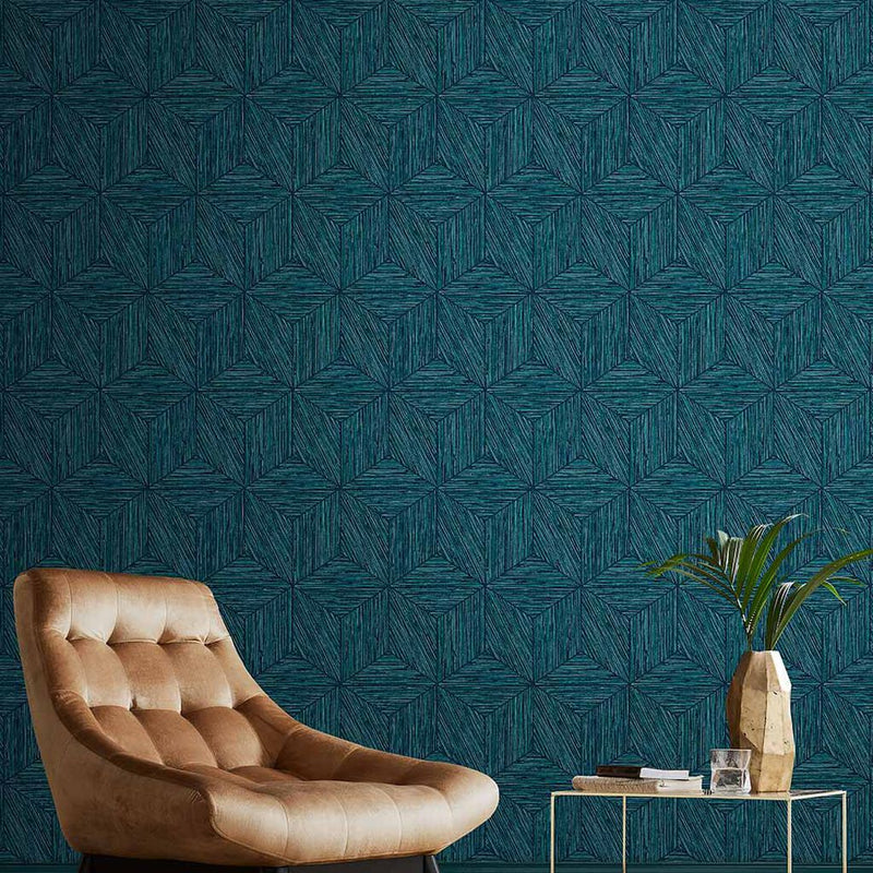 media image for Grasscloth Geo Wallpaper in Teal from the Exclusives Collection by Graham & Brown 27