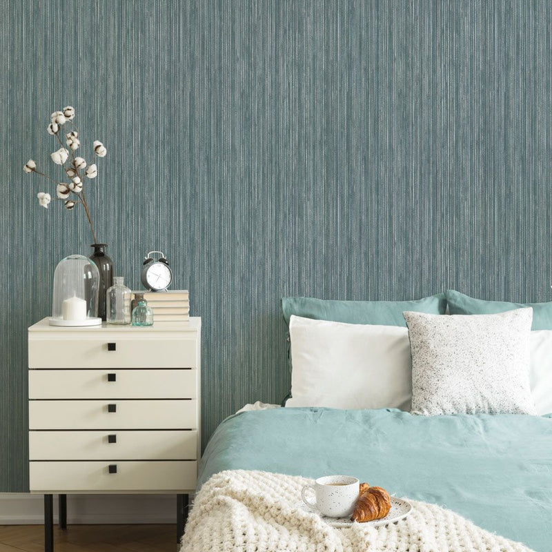 media image for Grasscloth Self-Adhesive Wallpaper in Chambray by Tempaper 230