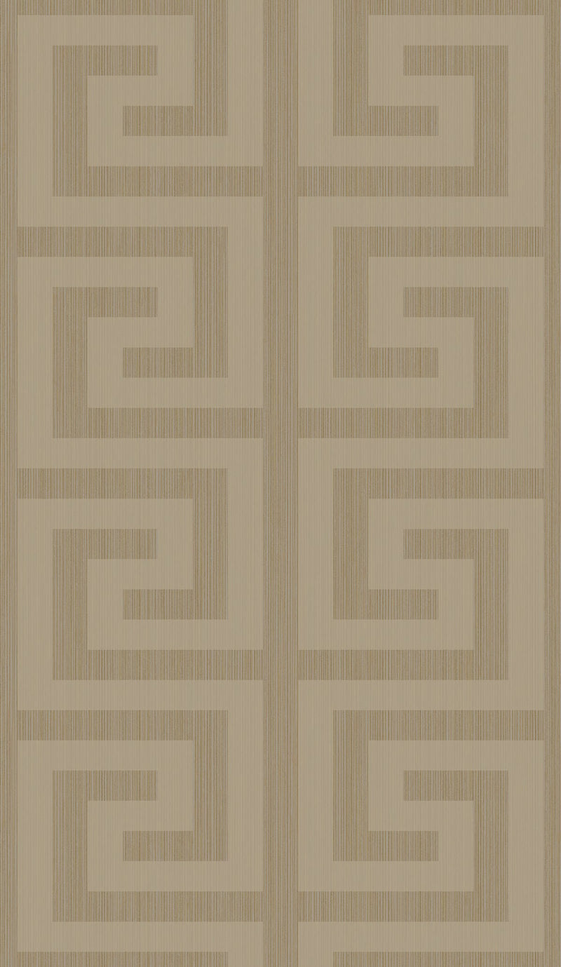 media image for sample greek key wallpaper in khaki and metallic champagne from the essential textures collection by seabrook wallcoverings 1 226