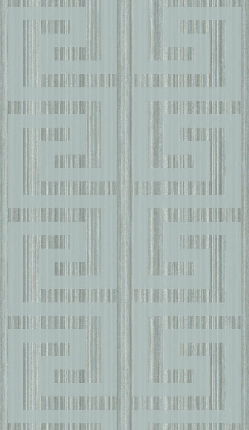 media image for Greek Key Wallpaper in Metallic Sea Green from the Essential Textures Collection by Seabrook Wallcoverings 224
