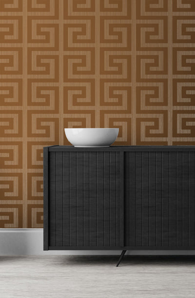 product image for Greek Key Wallpaper in Metallic Terracotta from the Essential Textures Collection by Seabrook Wallcoverings 9