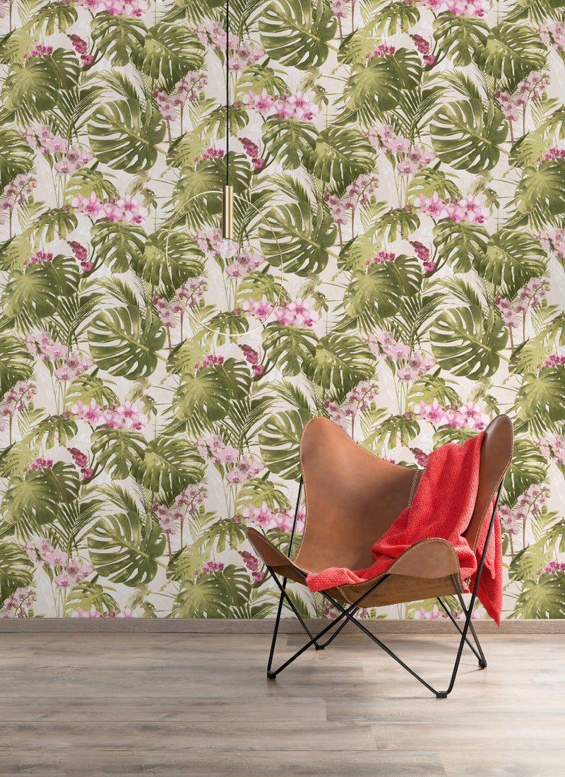 media image for Green Monstera Leaf Wallpaper by Walls Republic 264