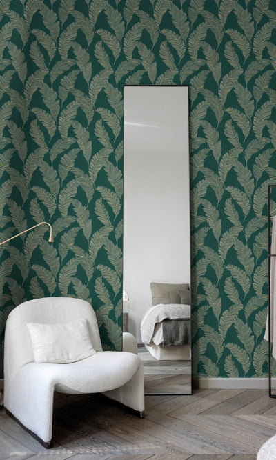 product image for Sketched Leaves Botanical Wallpaper in Green by Walls Republic 61