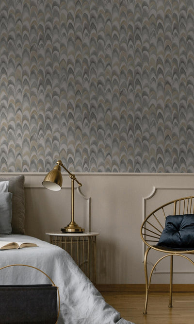 product image for Grey Peacock Feather-Inspired Geometric Wallpaper by Walls Republic 51