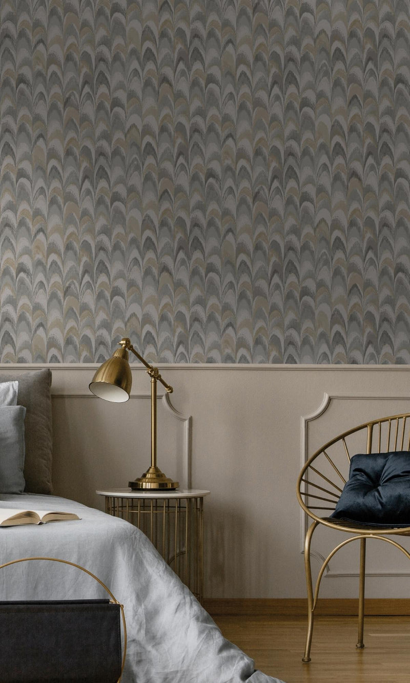 media image for Grey Peacock Feather-Inspired Geometric Wallpaper by Walls Republic 257