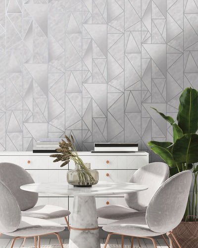 product image for Grey & Silver Bohemian Metallic Triangles Wallpaper by Walls Republic 87