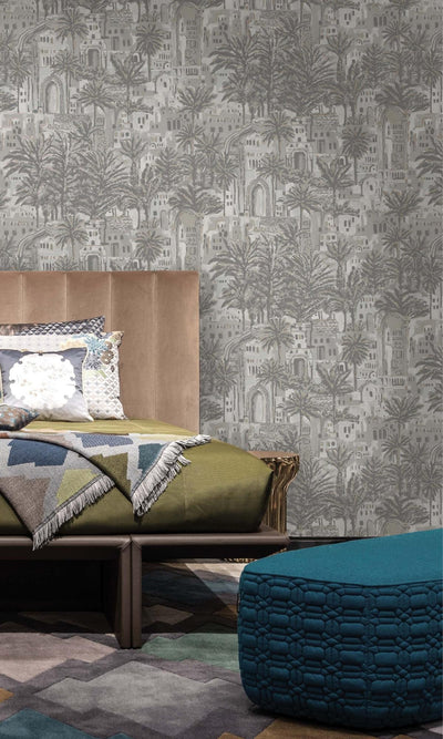 product image for Tropical Palm Leaves Grey in Ancient Time Botanical Wallpaper by Walls Republic 64