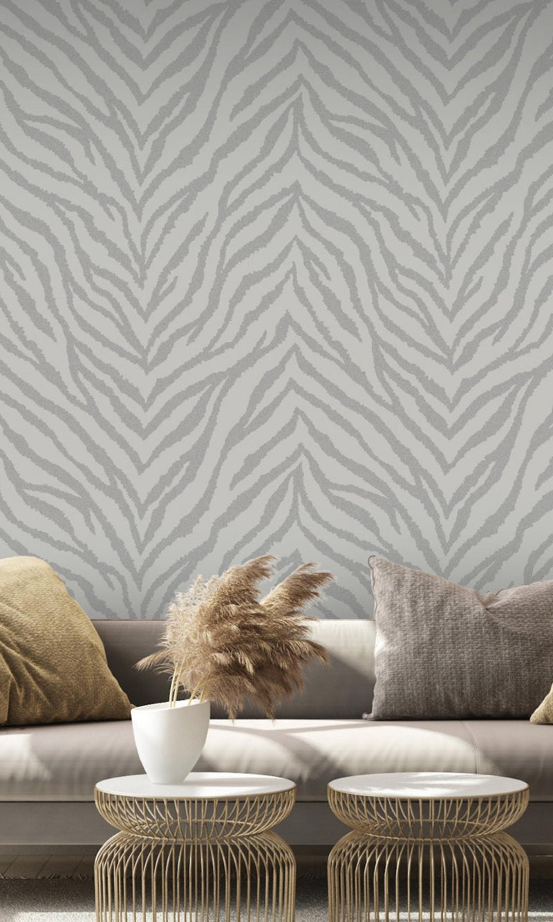 media image for Zebra Lines Grey Metallic Animal Print Wallpaper by Walls Republic 237