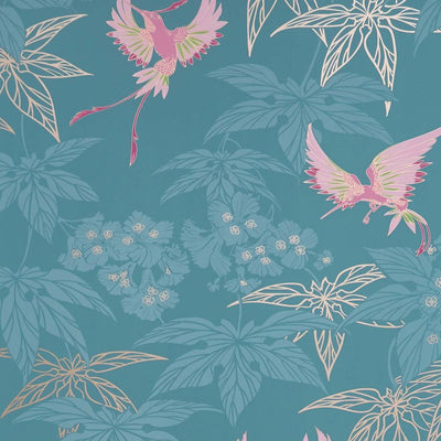product image of Grove Garden Wallpaper in Teal and Pink from the Folium Collection by Osborne & Little 582