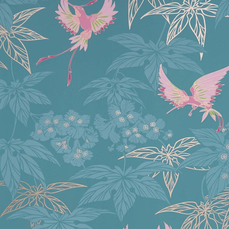 media image for Grove Garden Wallpaper in Teal and Pink from the Folium Collection by Osborne & Little 218