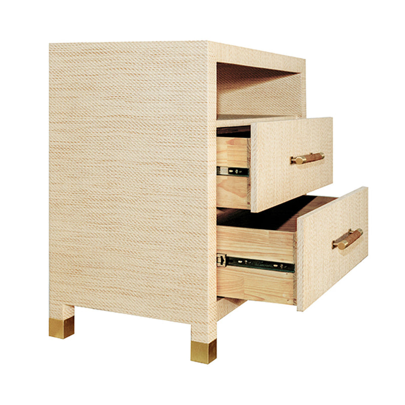 media image for two drawer side table with rattan wrapped handles by bd studio ii hancock nat 6 263