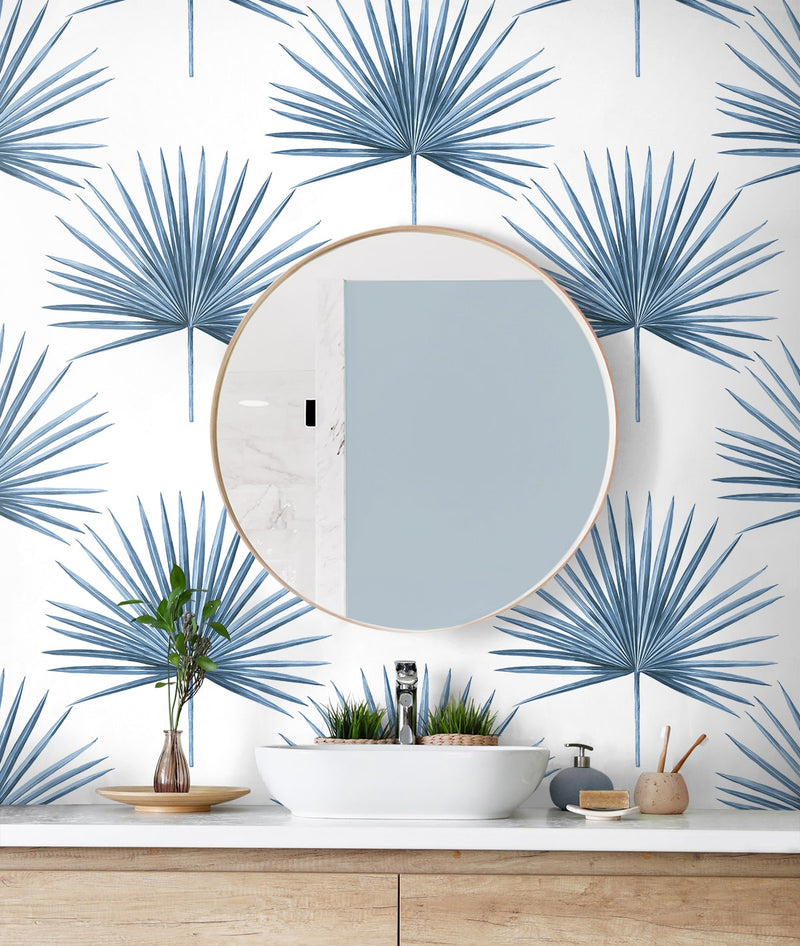 media image for Pacific Palm Peel & Stick Wallpaper in Coastal Blue 260