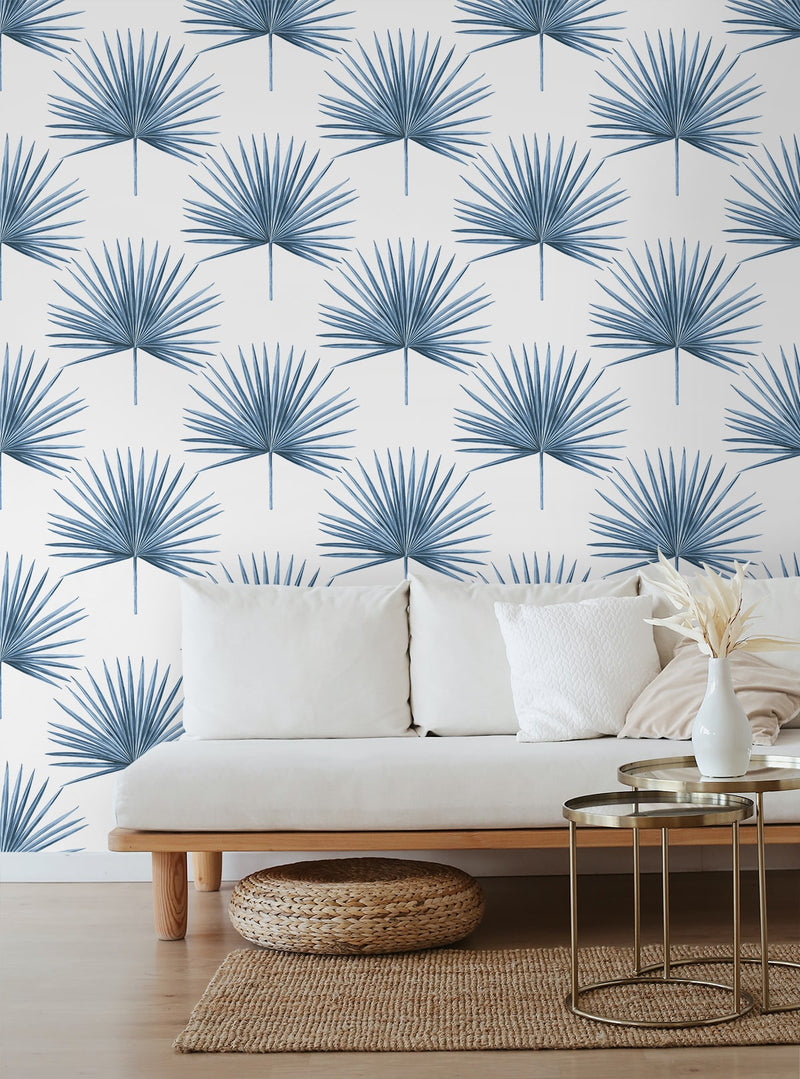 media image for Pacific Palm Peel & Stick Wallpaper in Coastal Blue 267