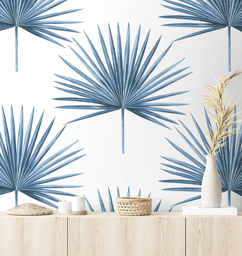 media image for Pacific Palm Peel & Stick Wallpaper in Coastal Blue 253