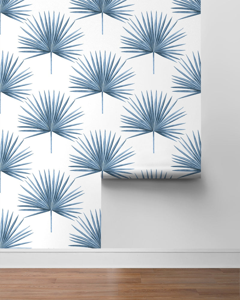 media image for Pacific Palm Peel & Stick Wallpaper in Coastal Blue 267