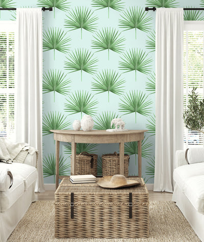 product image for Pacific Palm Peel & Stick Wallpaper in Celeste & Jade 34