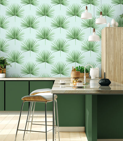 product image for Pacific Palm Peel & Stick Wallpaper in Celeste & Jade 37