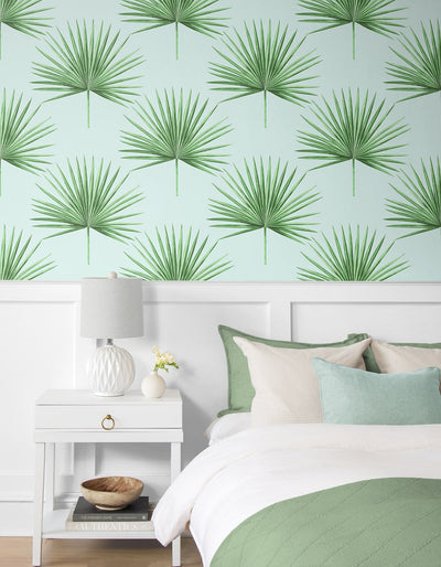 product image for Pacific Palm Peel & Stick Wallpaper in Celeste & Jade 7