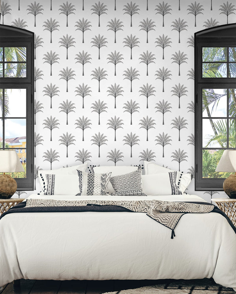 media image for Montgomery Palm Peel & Stick Wallpaper in Harbor Grey 28