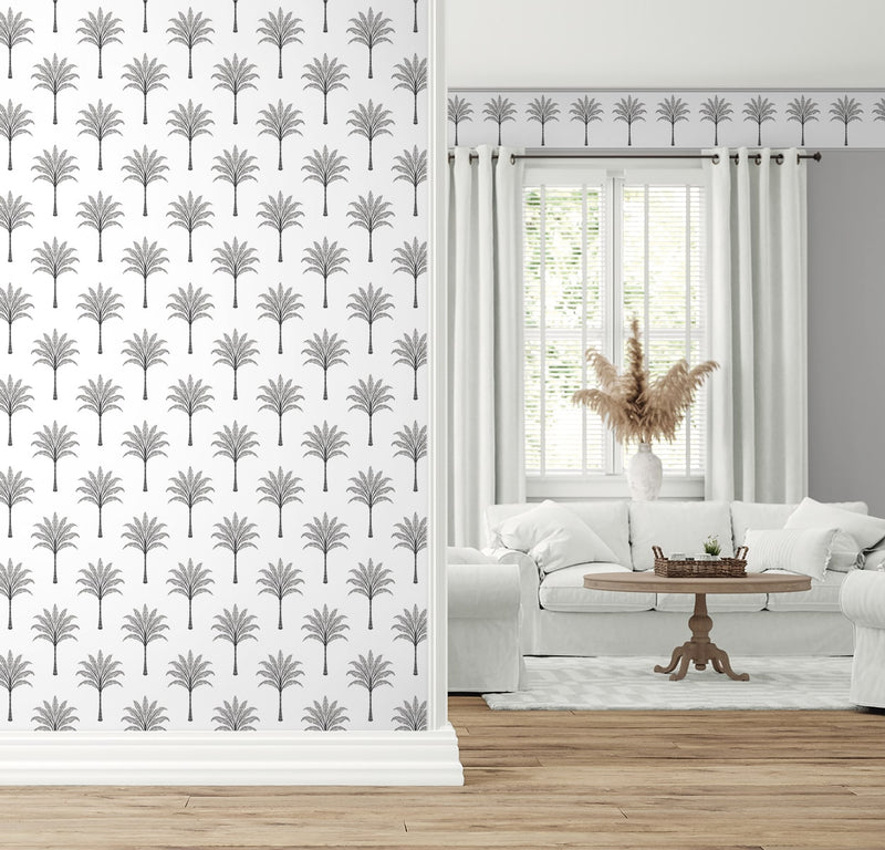 media image for Montgomery Palm Peel & Stick Wallpaper in Harbor Grey 217