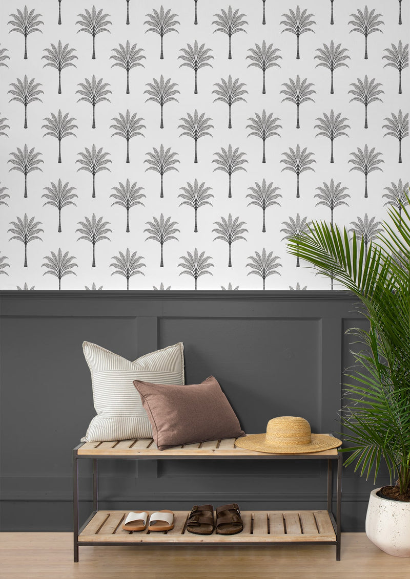 media image for Montgomery Palm Peel & Stick Wallpaper in Harbor Grey 267