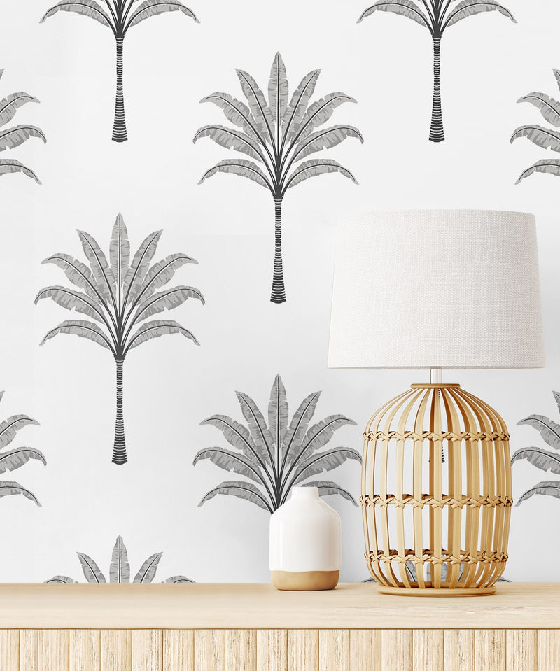 media image for Montgomery Palm Peel & Stick Wallpaper in Harbor Grey 228