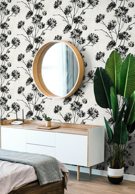 media image for Dandelion Floral Peel & Stick Wallpaper in Ebony 246